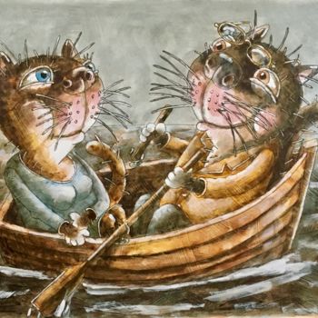 Ζωγραφική με τίτλο "Katze / chat / cat…" από Dmitriy Trubin, Αυθεντικά έργα τέχνης