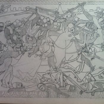 Dibujo titulada "Les Croisés" por Vladimir Vetrov, Obra de arte original, Lápiz