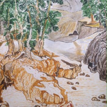 Pintura titulada "Les pins sur une be…" por Vladimir Vetrov, Obra de arte original, Acuarela
