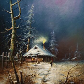 Painting titled "Winter Night in For…" by Dmitry Barabash, Original Artwork, Oil