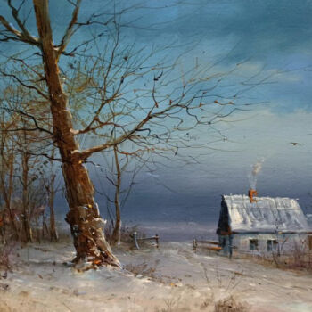 Schilderij getiteld "Winter Evening Land…" door Dmitry Barabash, Origineel Kunstwerk, Olie