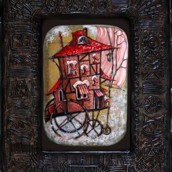 Painting titled "Winter Magic Trip" by Dmitry King, Original Artwork, Acrylic Mounted on Wood Panel