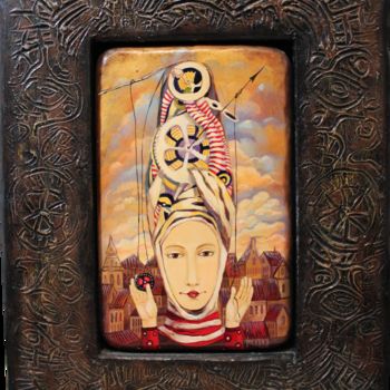 Painting titled "Guardian of the Time" by Dmitry King, Original Artwork, Acrylic Mounted on Wood Panel