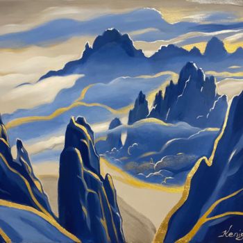 Painting titled "Moonlight Mountains" by Dmitry King, Original Artwork, Acrylic