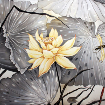 Pittura intitolato "Lotus flower Zen art" da Dmitry King, Opera d'arte originale, Stampa a pellicola