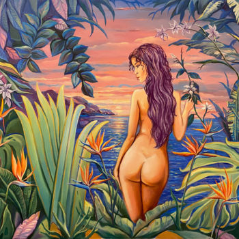 Schilderij getiteld "Tropical Goddess" door Dmitry King, Origineel Kunstwerk, Olie