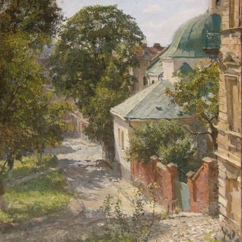 Pintura titulada "Summer .Old church" por Dmitry Nayda, Obra de arte original, Oleo
