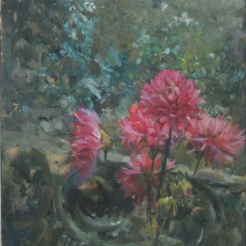 Painting titled "Dahlias and apples" by Dmitry Nayda, Original Artwork, Oil