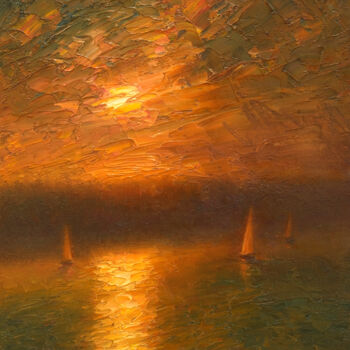 Malerei mit dem Titel "Sunset 15" von Dmitry Oleyn, Original-Kunstwerk, Öl Auf Keilrahmen aus Holz montiert