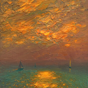 Painting titled "Sea 26" by Dmitry Oleyn, Original Artwork, Oil Mounted on Wood Stretcher frame