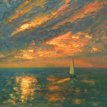 Painting titled "Sea 29" by Dmitry Oleyn, Original Artwork, Oil Mounted on Wood Stretcher frame