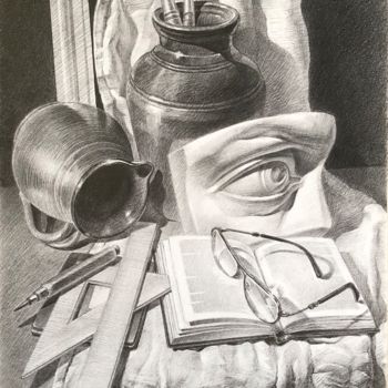 Drawing titled "Still life with eye…" by Dmitry Klyucharev, Original Artwork, Graphite