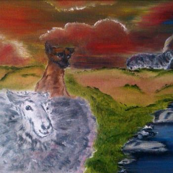 Painting titled "When sheep carry do…" by Dmytro Basiuk, Original Artwork, Oil