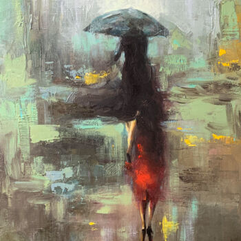 Painting titled "It's raining again…" by Dmytro Boykov, Original Artwork, Oil Mounted on Wood Stretcher frame