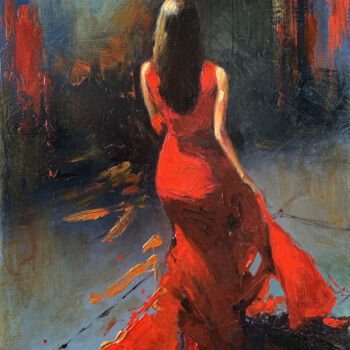 Pintura intitulada "Lady in red" por Dmytro Boykov, Obras de arte originais, Óleo Montado em Armação em madeira