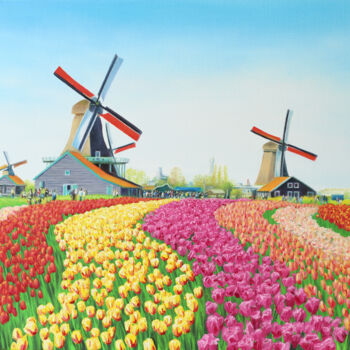 Painting titled "Windmills" by Dmytro Bryzhak, Original Artwork, Oil