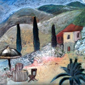 Pintura intitulada "i tre cipressi" por Domino', Obras de arte originais