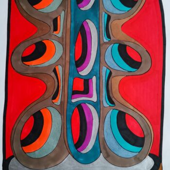 Tekening getiteld "RED AND BROWN" door Do.M.Ju, Origineel Kunstwerk, Marker