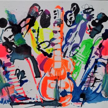「Big Band」というタイトルの絵画 Doamによって, オリジナルのアートワーク, アクリル ウッドストレッチャーフレームにマウント