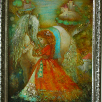 Painting titled "Сказка" by Anna Dobrodii, Original Artwork, Oil Mounted on Wood Stretcher frame