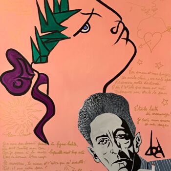 Painting titled "N01- Jean Cocteau" by Dod, Original Artwork, Acrylic Mounted on Wood Stretcher frame