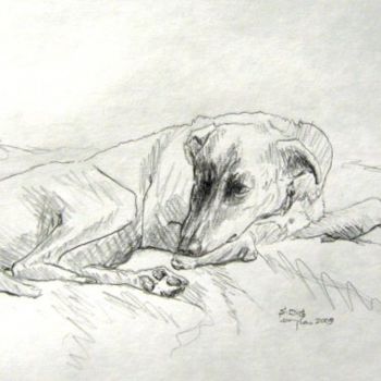 Painting titled "Lounging Lurcher 5" by Father Douglas, Original Artwork, Oil