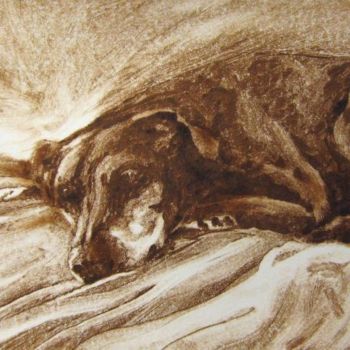 Painting titled "Lounging Lurcher 13" by Father Douglas, Original Artwork, Oil