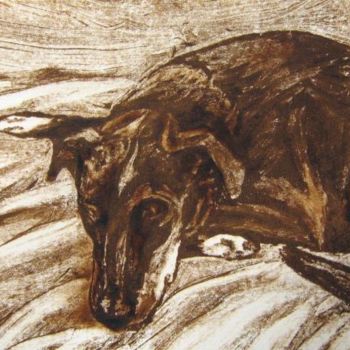 Painting titled "Lounging Lurcher 14" by Father Douglas, Original Artwork, Oil