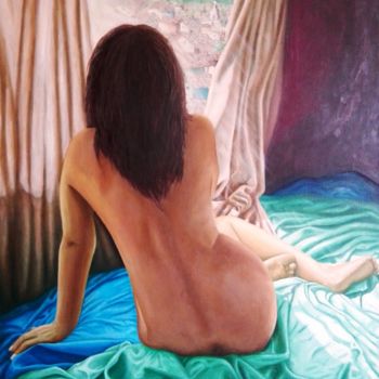 Pittura intitolato "Desnudo a contraluz" da G. Torres, Opera d'arte originale, Olio