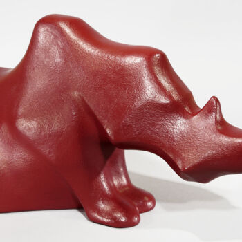 Sculpture titled "Red Rhino" by Giancarlo Dolce, Original Artwork, Sand