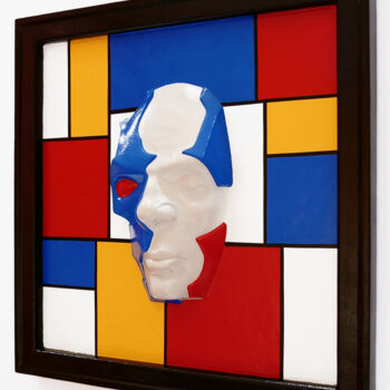 Sculpture titled "MondriAndroid" by Giancarlo Dolce, Original Artwork, Wood Mounted on Wood Stretcher frame