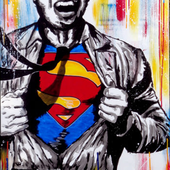 Painting titled "Charlot is Superman" by Dol, Original Artwork, Acrylic
