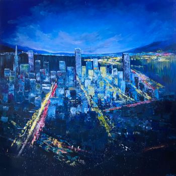 Malerei mit dem Titel "Night city lights" von Dolgor Dugarova (Dolgor Art), Original-Kunstwerk, Acryl
