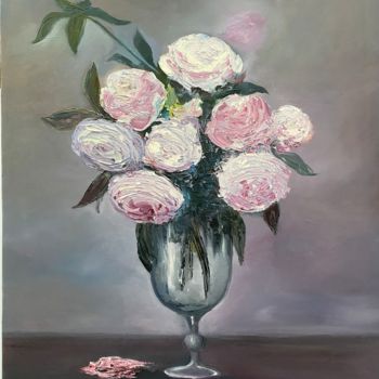 Картина под названием "Bouquet in a vase" - Dolgor Dugarova (Dolgor Art), Подлинное произведение искусства, Масло