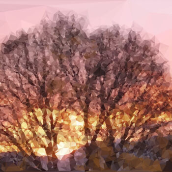 Arte digitale intitolato "Trees Sun Mountain…" da Clemens Bodner, Opera d'arte originale, Lavoro digitale 2D