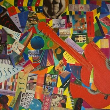 Painting titled "COLLAGE CON GUITARRA" by Maria Dolores Leal, Original Artwork