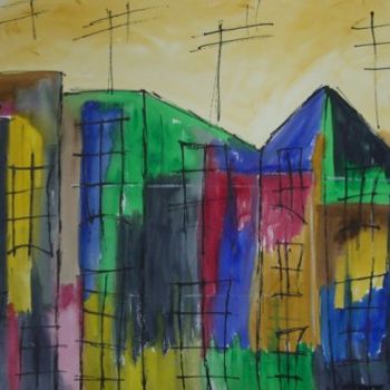 Painting titled "La ciudad desteñida…" by Maria Dolores Leal, Original Artwork