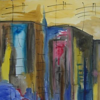 Painting titled "La ciudad desteñida…" by Maria Dolores Leal, Original Artwork