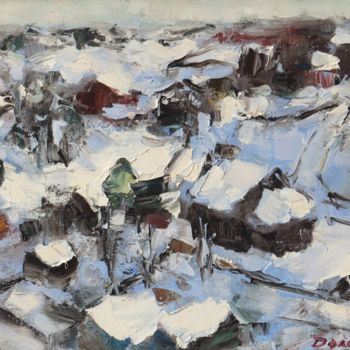 Картина под названием "Зимний пейзаж" - Alexander Dolosov, Подлинное произведение искусства, Масло Установлен на Деревянная…