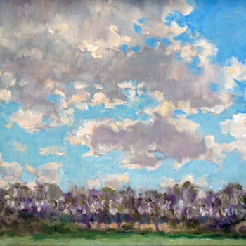 Painting titled "Clouds" by Alexander Dolosov, Original Artwork, Oil Mounted on Cardboard