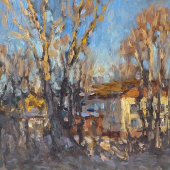 Painting titled "Cold day" by Alexander Dolosov, Original Artwork, Oil Mounted on Wood Stretcher frame