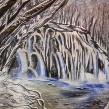 Drawing titled "la  cascade gelée" by Dom Art 44, Original Artwork, Pastel
