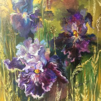 Картина под названием "дикие ирисы" - Мария Шокола, Подлинное произведение искусства, Темпера