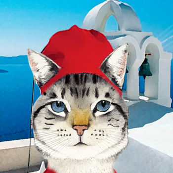 Arts numériques intitulée "Little Greek Cat" par Dodi Ballada, Œuvre d'art originale, Travail numérique 2D