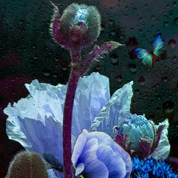 Digital Arts titled "Blue Flowers Dream" by Dodi Ballada, Original Artwork, Digital Painting