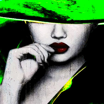 Digital Arts titled "Green Hat digital p…" by Dodi Ballada, Original Artwork, Digital Painting
