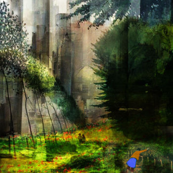 Artes digitais intitulada "jardin dans la ville" por Dodi Ballada, Obras de arte originais, Pintura digital