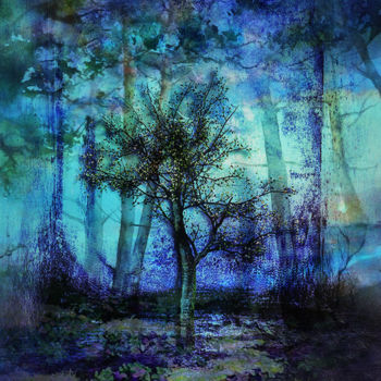 Digital Arts titled "L'arbre bleu" by Dodi Ballada, Original Artwork, Digital Painting