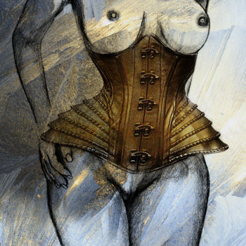 Arts numériques intitulée "la fille corsetée" par Dodi Ballada, Œuvre d'art originale, Peinture numérique