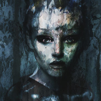Digital Arts titled "blue ombre" by Dodi Ballada, Original Artwork, Digital Painting